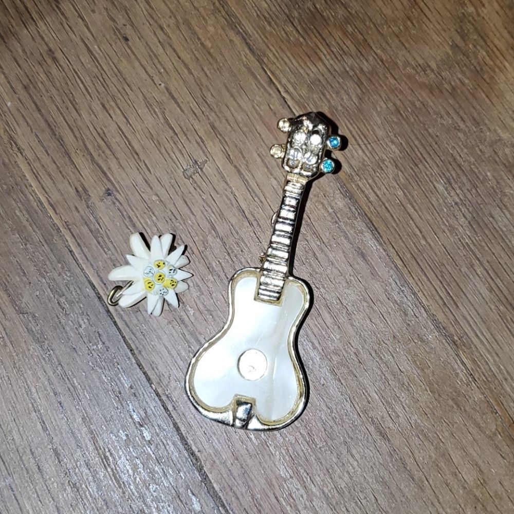 Lot of 2 Flower and guitar brooch 5 for $20 sale
